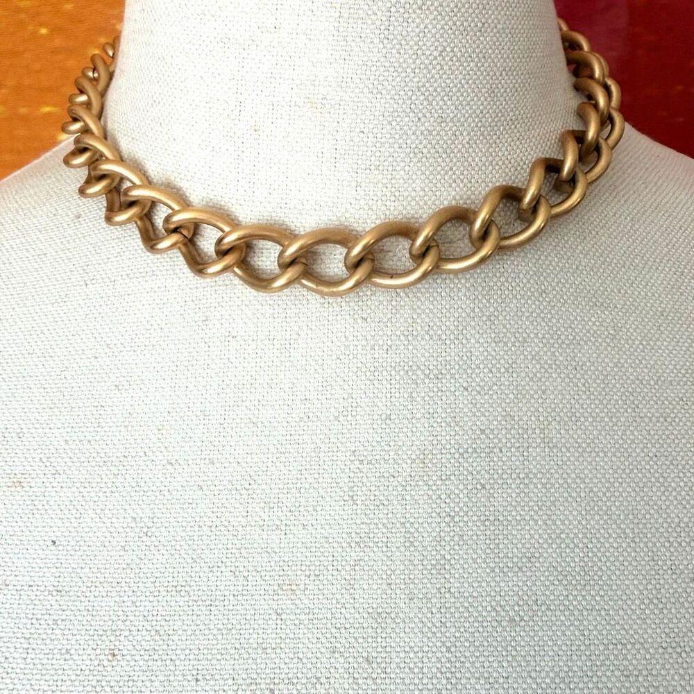 Vintage Monet Gold Tone Chunky Curb Link Choker Necklace